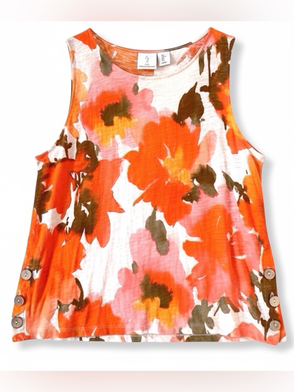 Joie, Linen Floral Tank Top, Women, Size L, Sleeveless, Orange